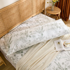 Botanical Line Cotton Long Pillowcase bedroom scene display