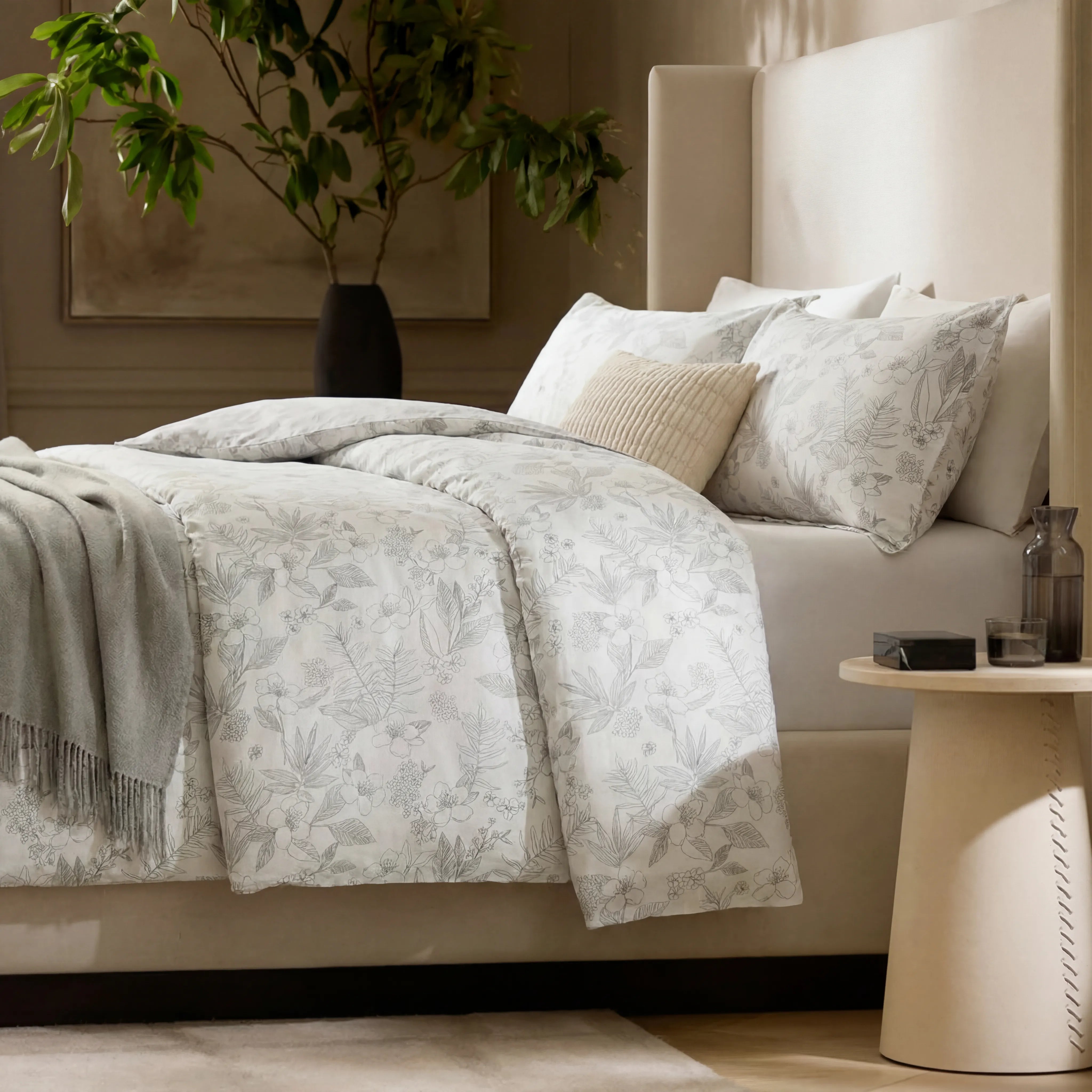 Botanical print duvet cover side shot