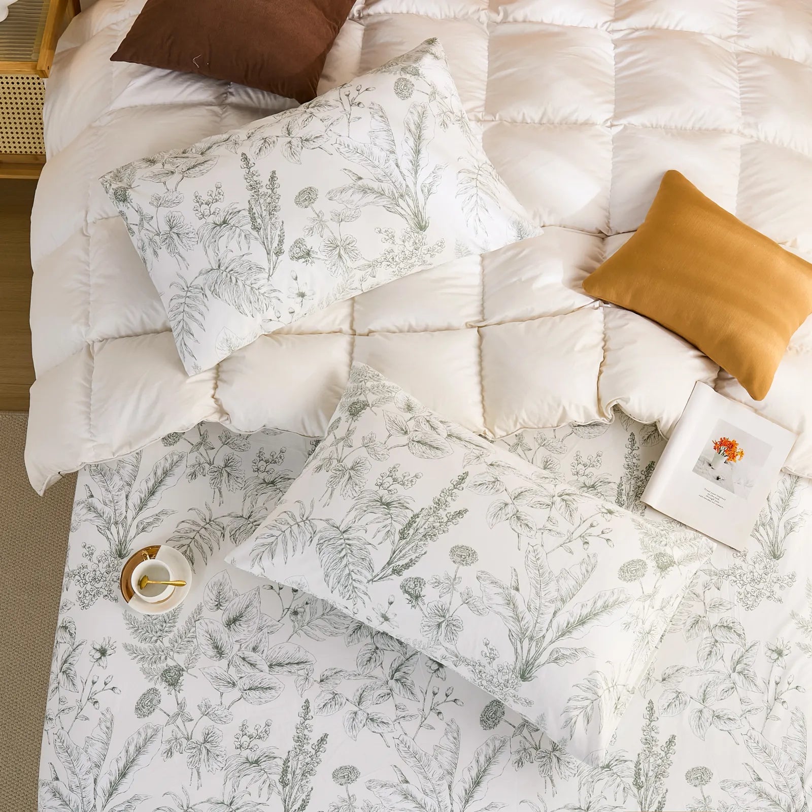 Botanical Sketch Cotton Pillowcases flat lay top view