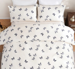 butterfly duvet cover set styled on a bed in a bedroom