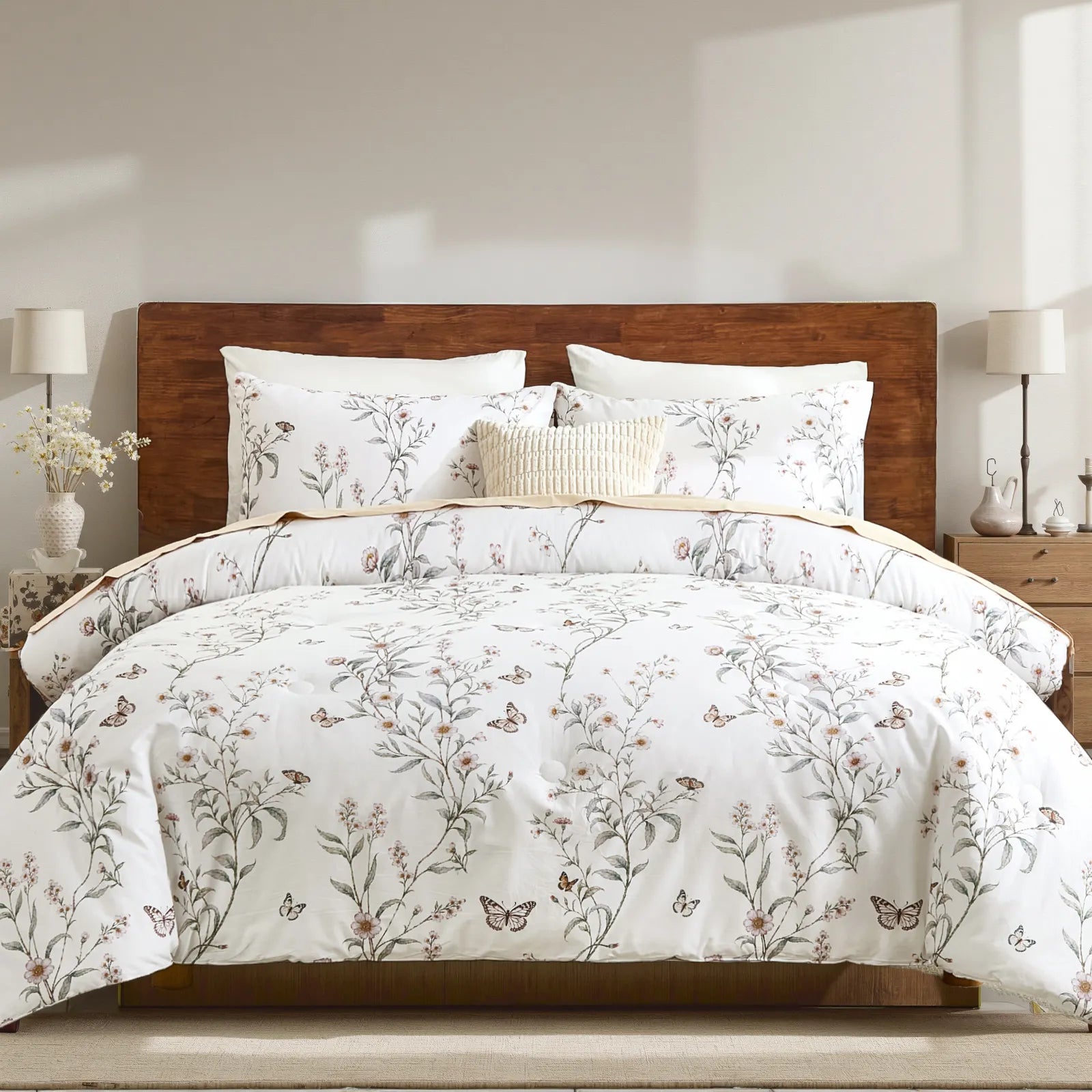 straight on view of white butterfly bedding