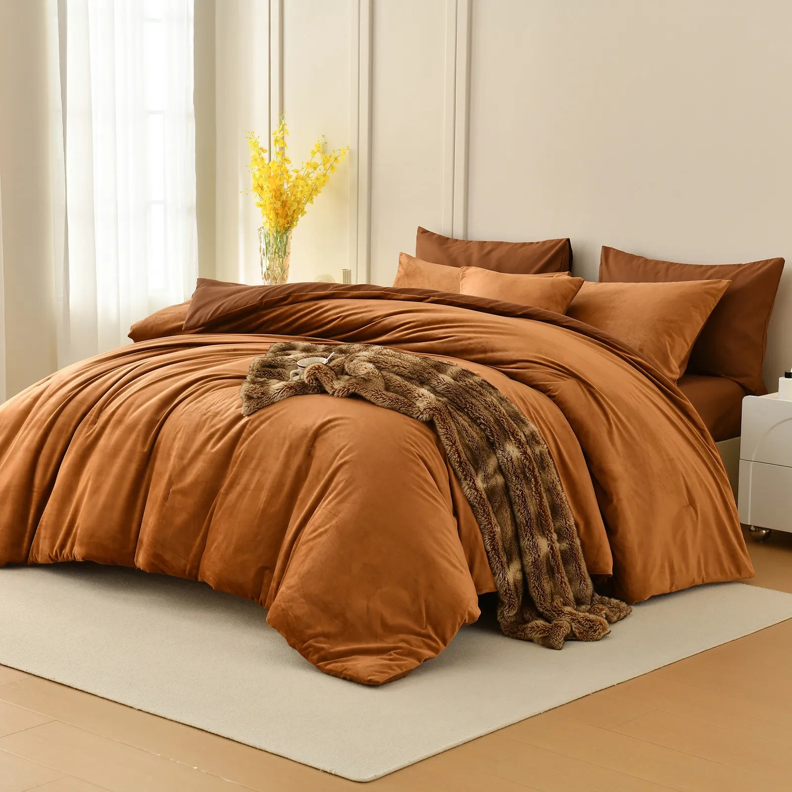 caramel velvet comforter set queen size