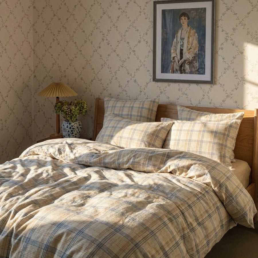 classic heritage plaid duvet cover set neutral tan bedding main
