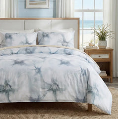 Front view of coastal blue floral duvet cover