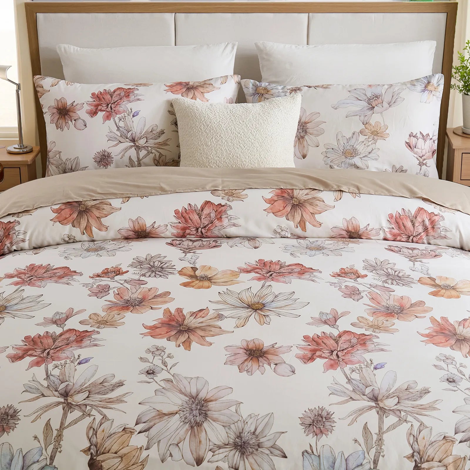 Detailed view of the bedding set, including the comforter and pillowcases