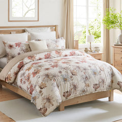 Angled view of the cottage garden comforter set in a well-lit room
