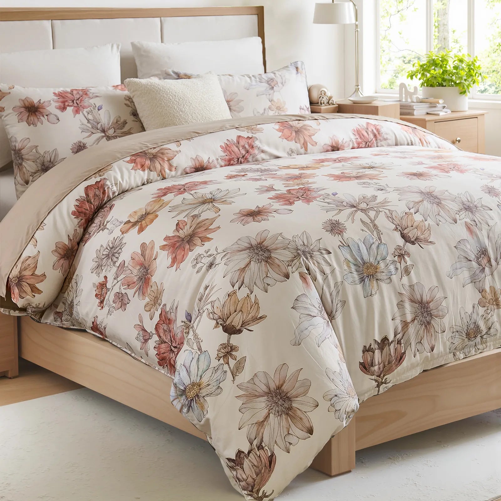 Full view of the cotton comforter set styled in a classic bedroom