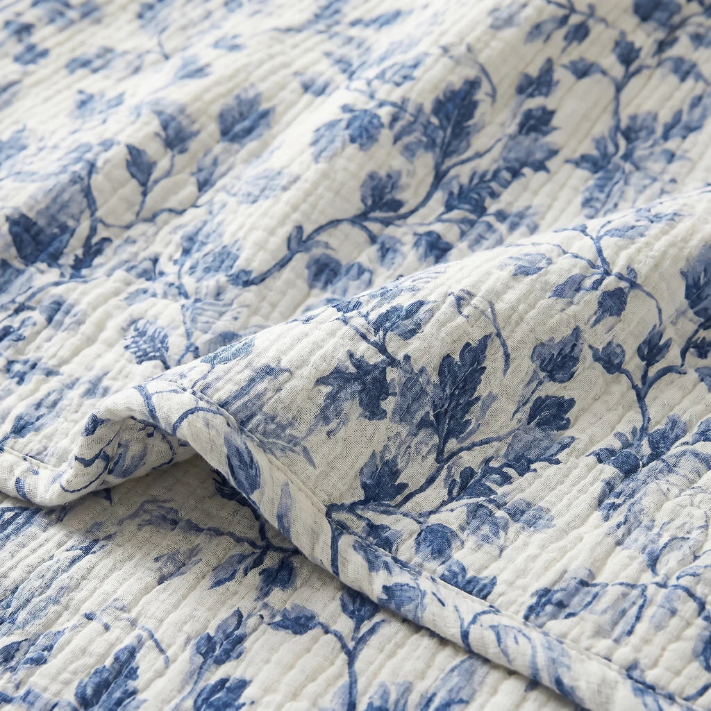 cottagecore embroidered cotton blanket indigo drape