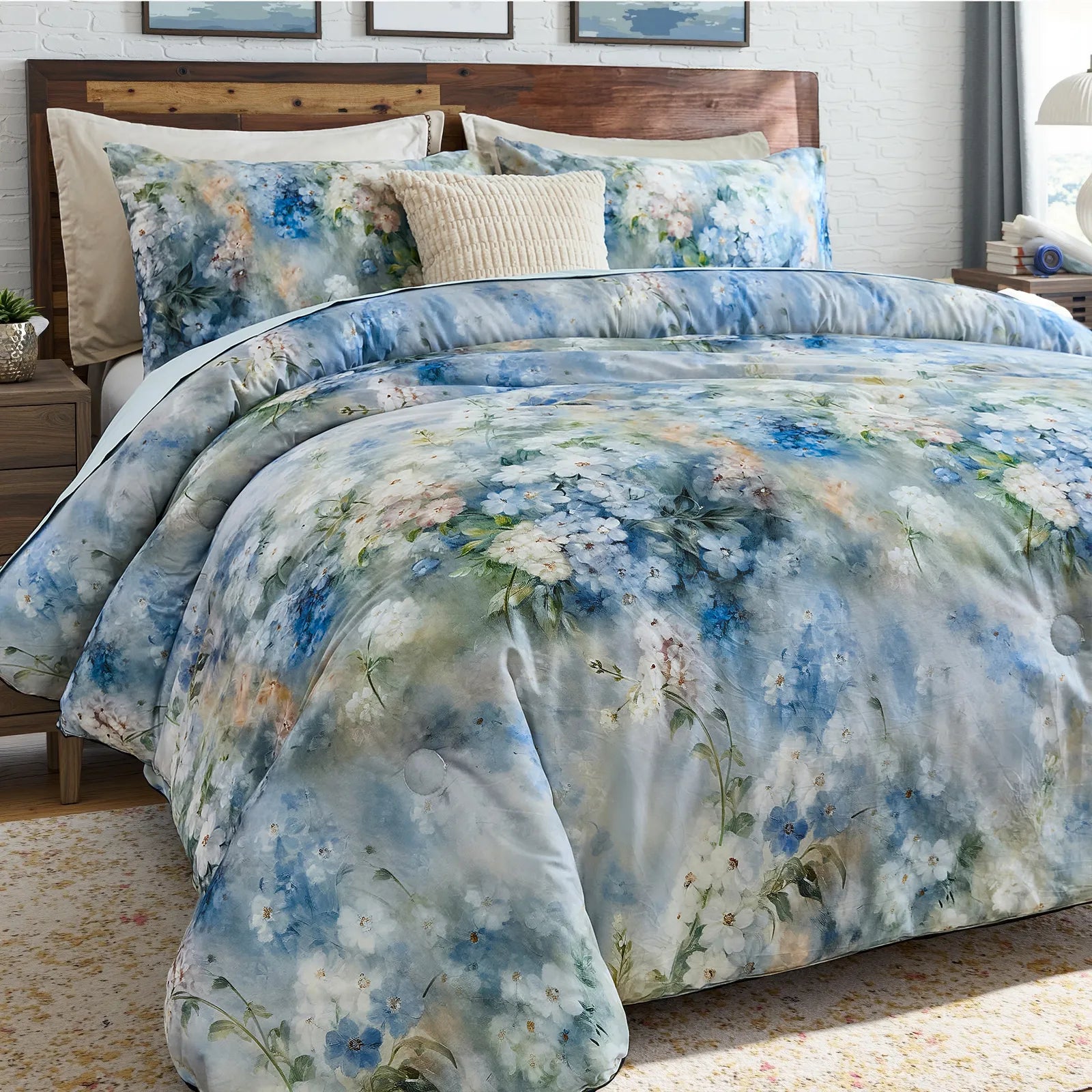 cotton blue flower bedding sets
