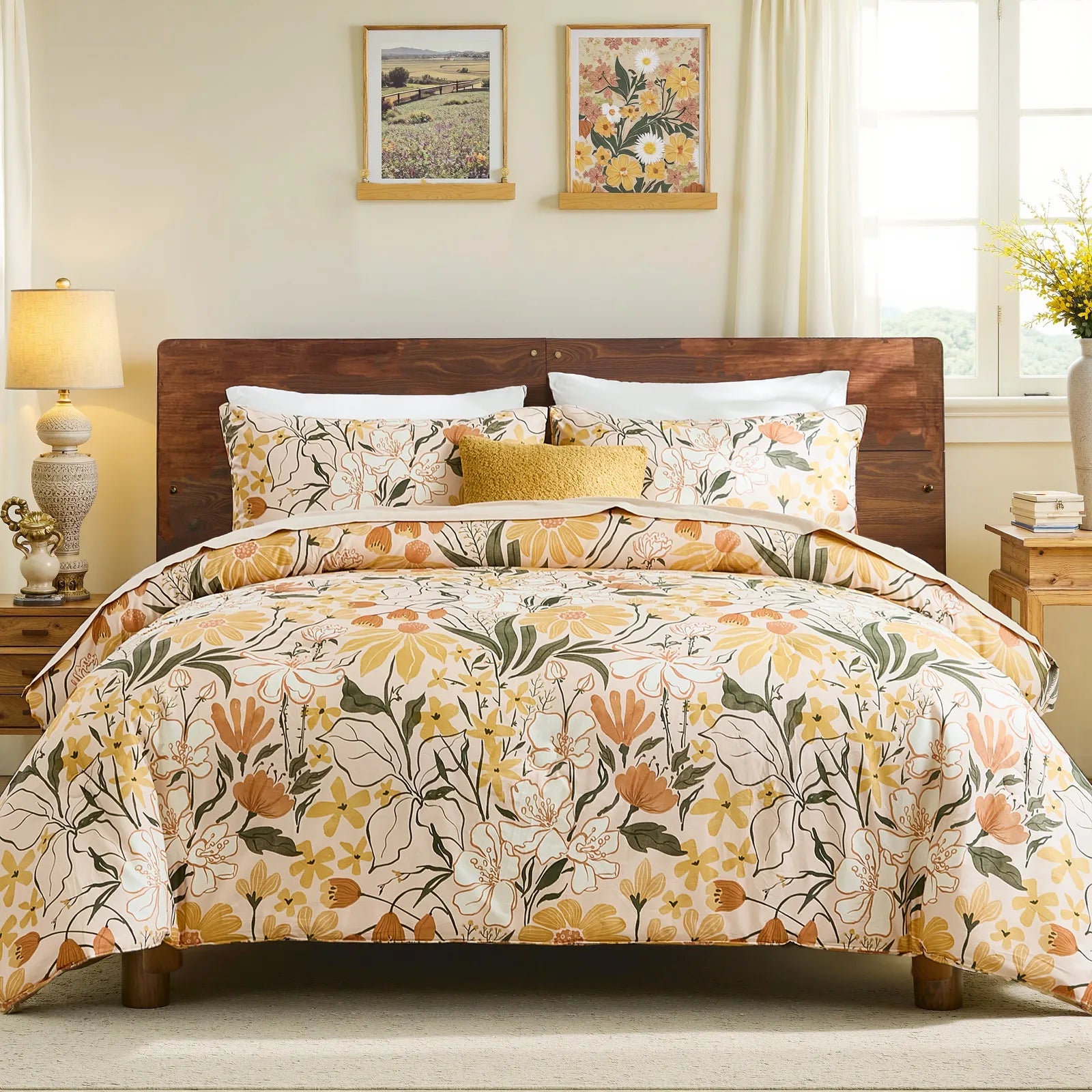 cotton yellow flower comforter set