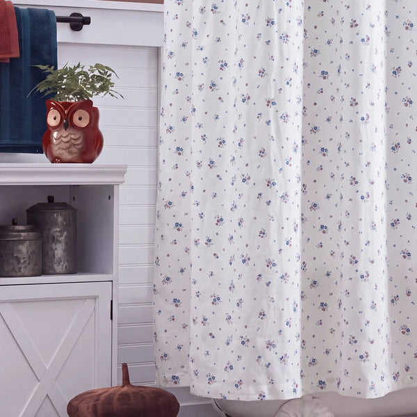 country breeze ditsy floral shower curtain white blue vanity owl planter