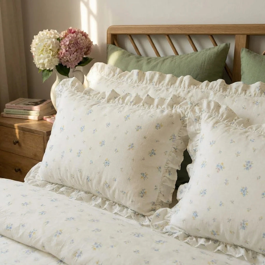 cozy aesthetic wildflower meadow layered pillows sunlight
