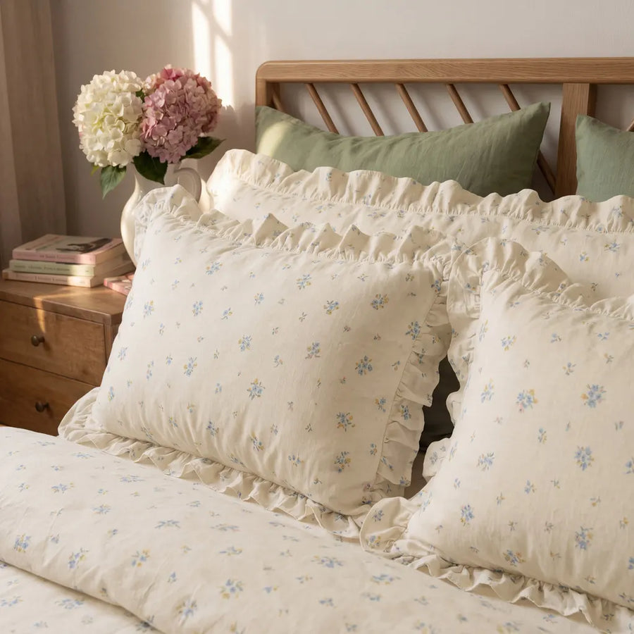 cozy aesthetic wildflower meadow layered pillows sunlight
