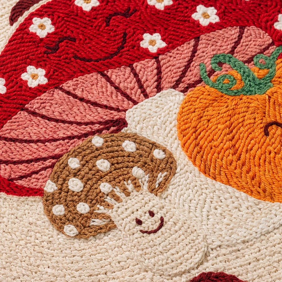 cozy pumpkin days rug mushroom and pumpkin cute mushroom texture detail