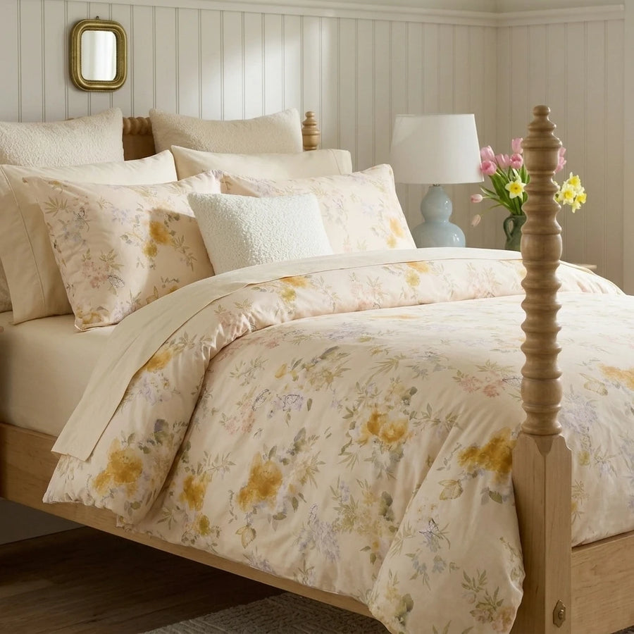 cream meadow wildflower print duvet cover fabric texture