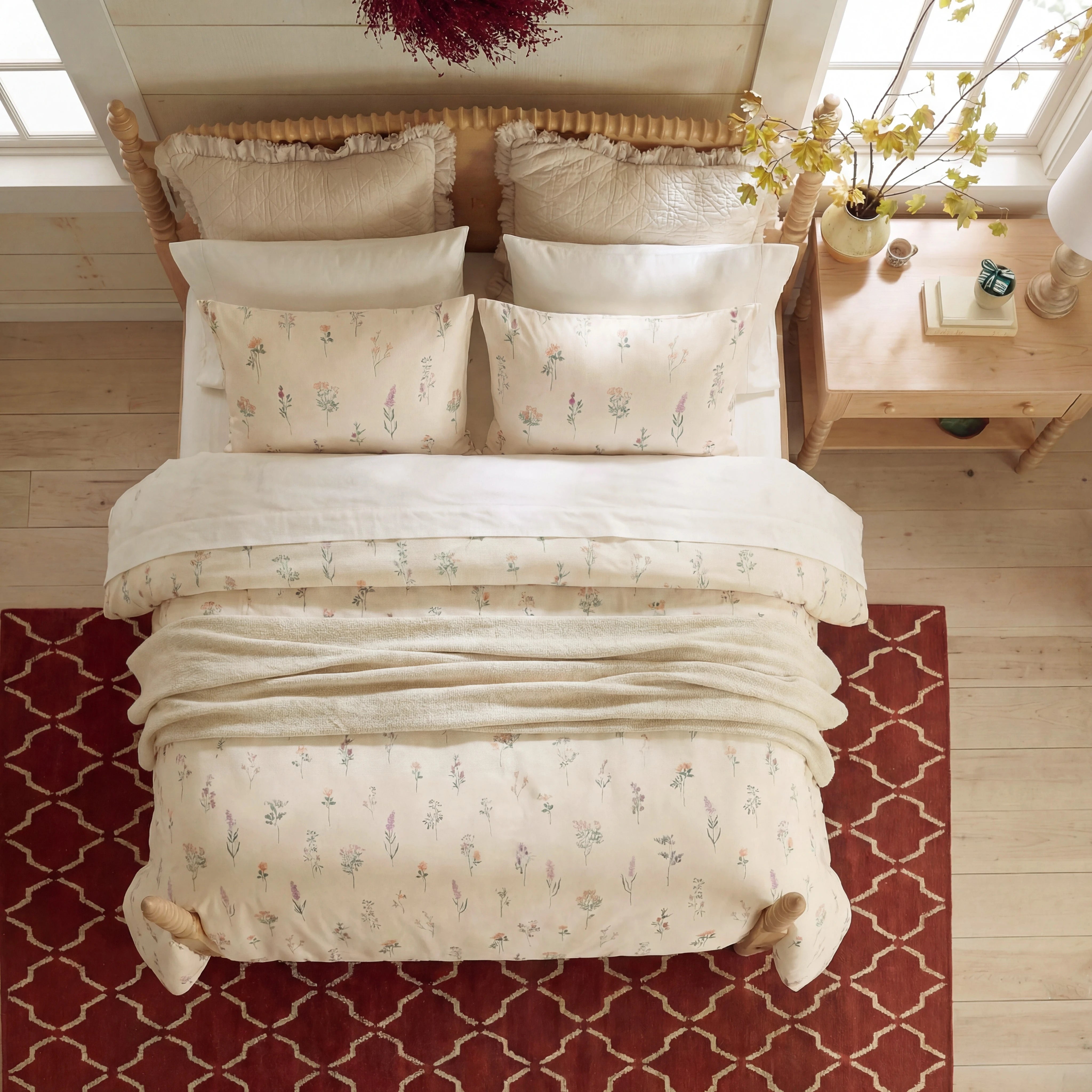 A studio shot of the cute floral pillowcases showing their full design