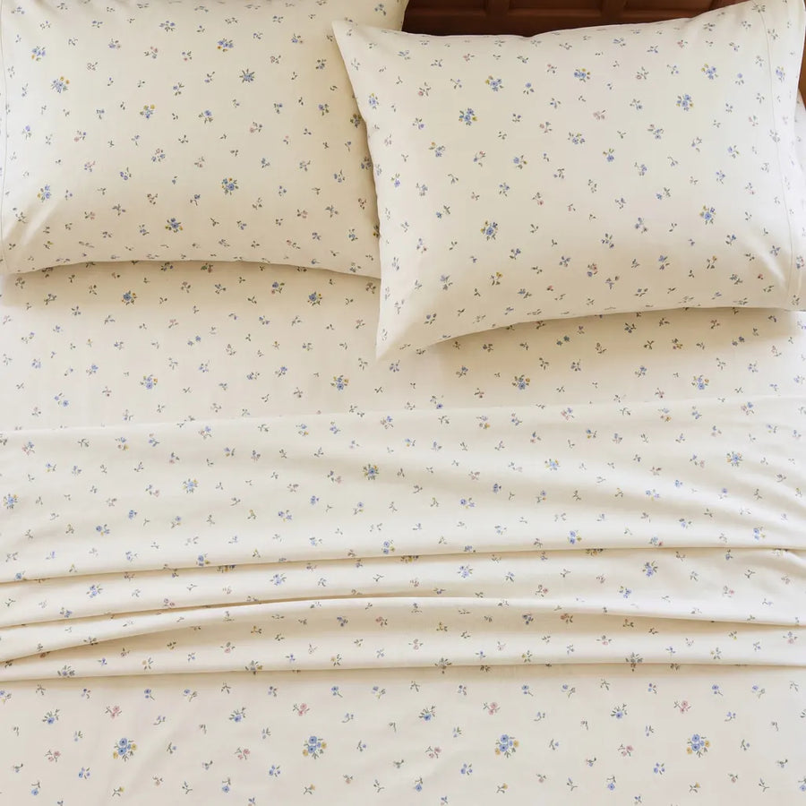dainty wildflower meadow linen sheets layered look