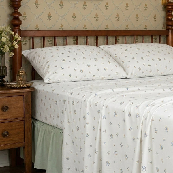 dainty wildflower meadow sheet set flat lay
