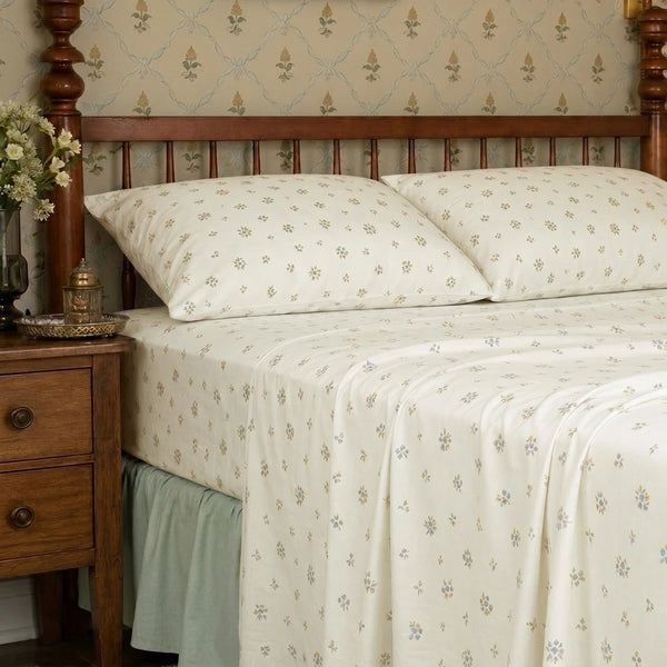 dainty wildflower meadow sheet set flat lay