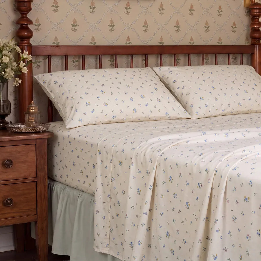 dainty wildflower meadow sheet set flat lay