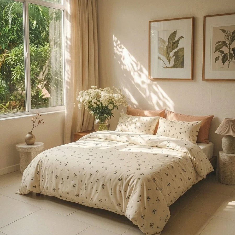 delicate floral sprig pillow shams minimalist bedroom decor