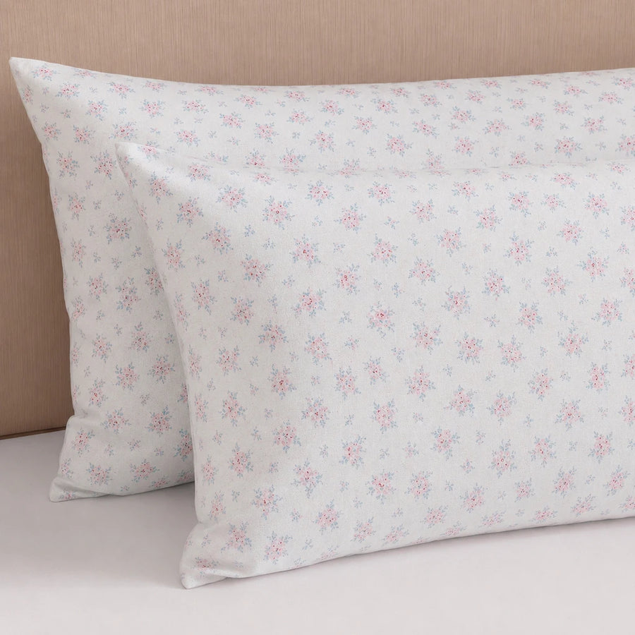 dreamy rose trellis pillowcases cream white ditsy floral pair detail