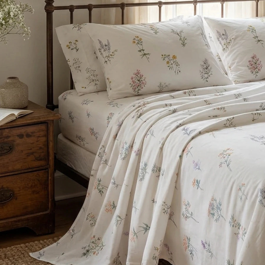 english toile botanical sheet set green leaf bedding