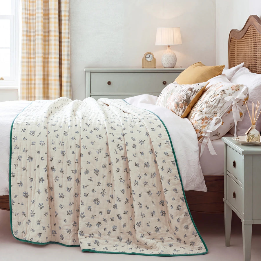 fernwood muslin blanket mauve medallion dark green trim cozy bedroom bedding