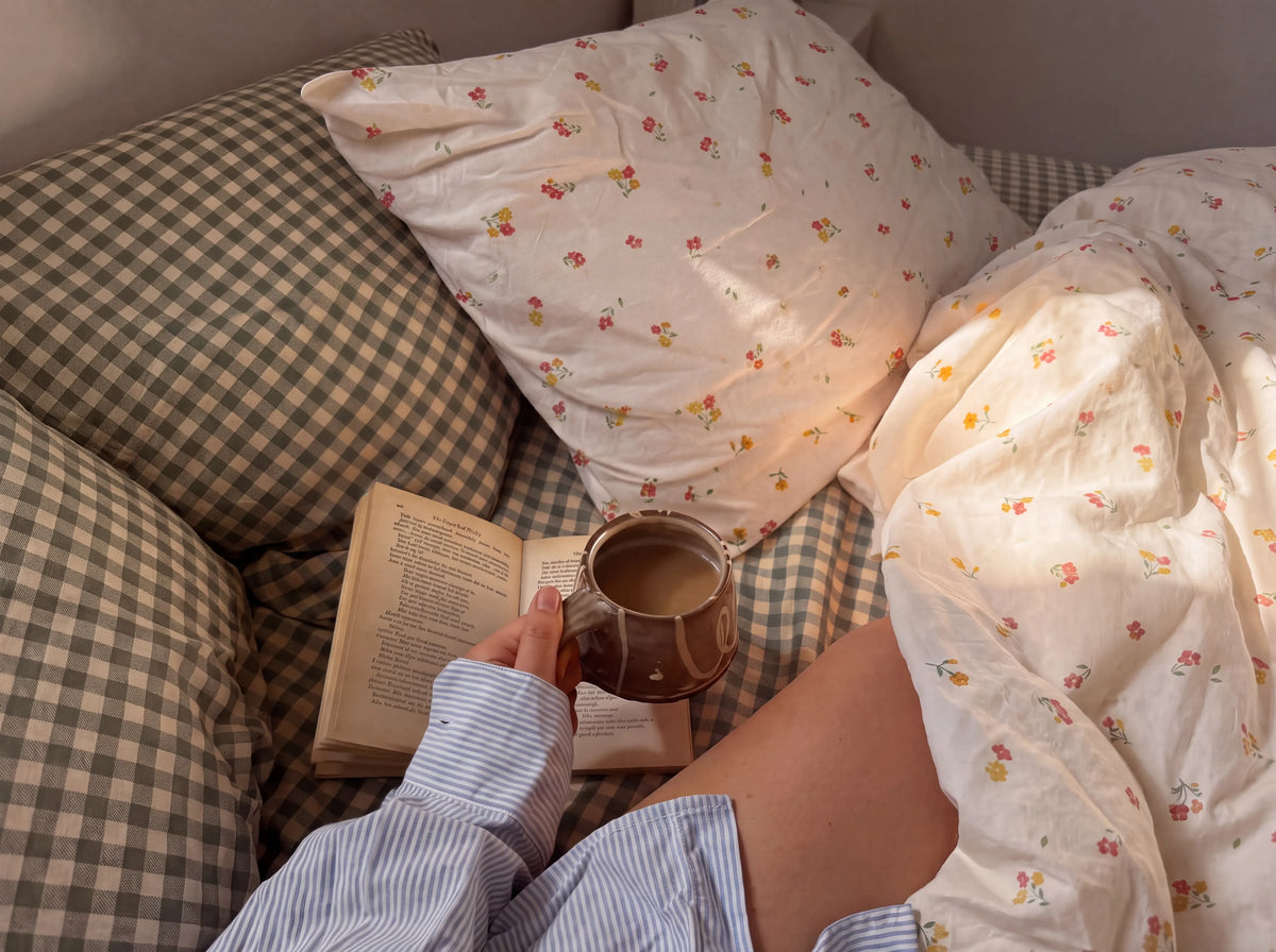 floral gingham bedding cozy bedroom