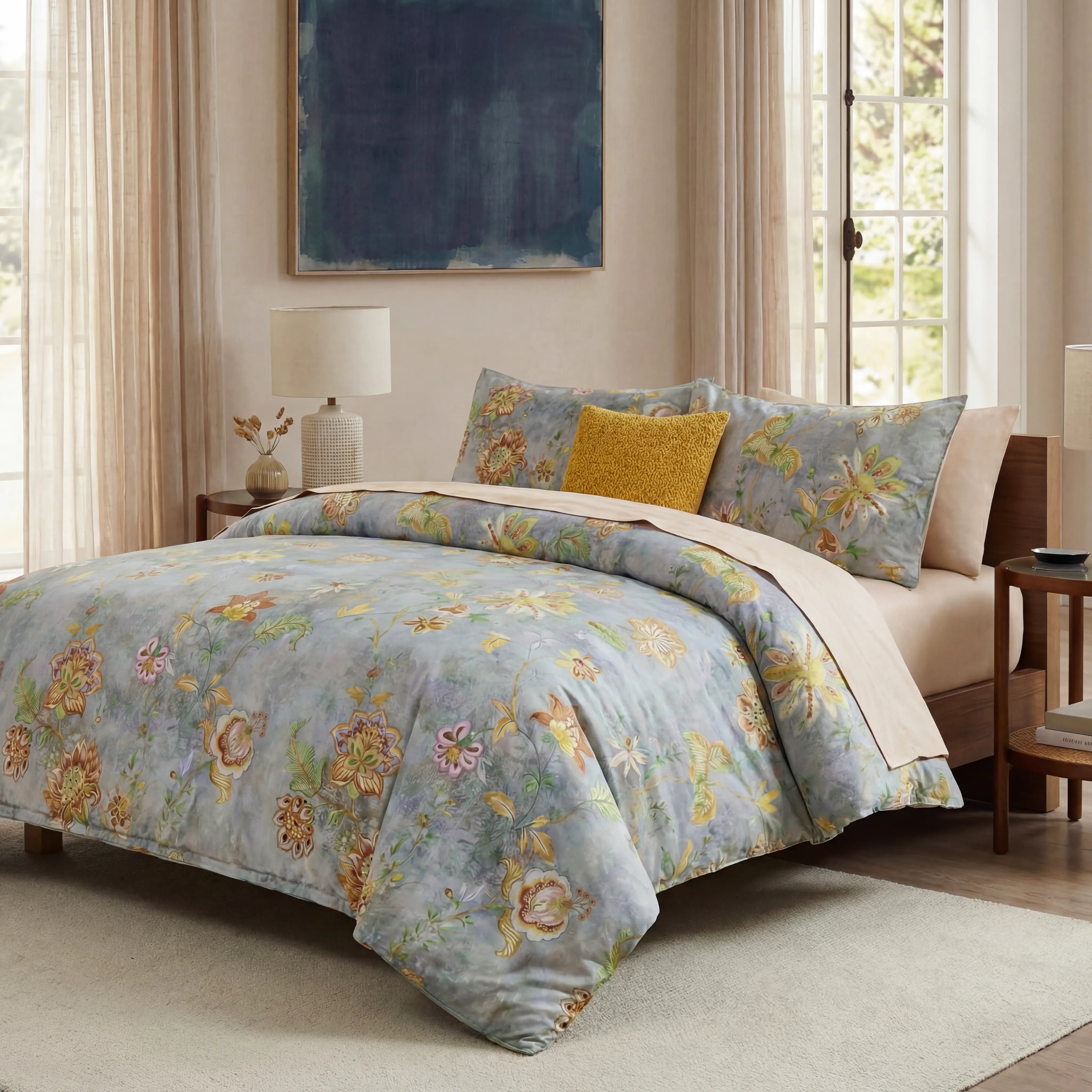 Floral pattern comforter angled view