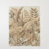 A full-length view of the Forest-Inspired blanket, spread out to show its beautiful, full landscape pattern and tassel fringe.