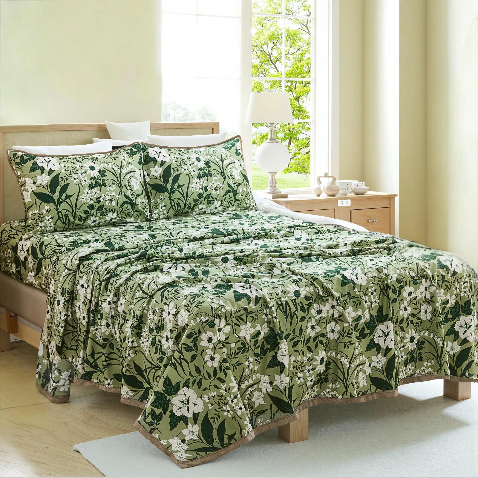 4 pieces forest floral 100 cotton bed sheet set