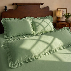 french country sage green ruffling pillow sham drape