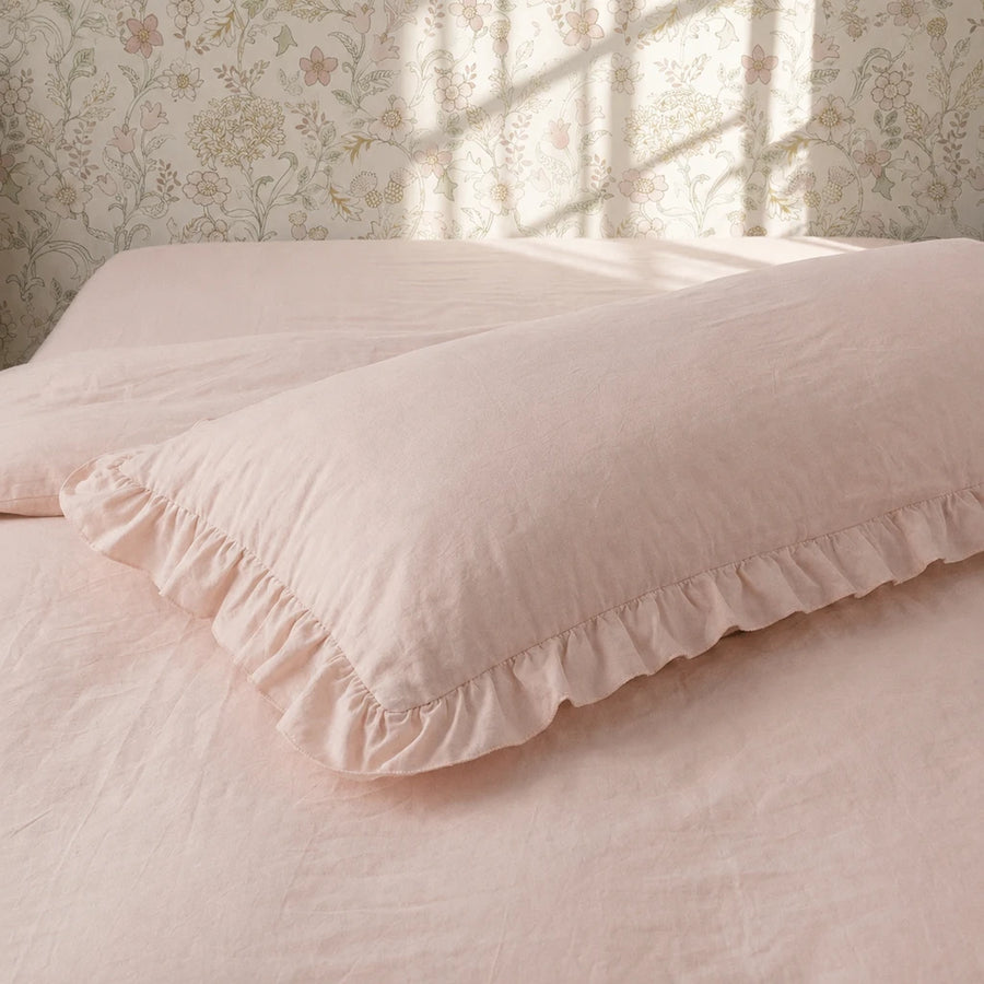 french romantic pink ruffled pillow sham drape