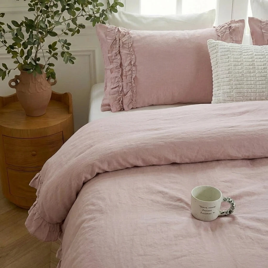frilled pillow shams with ruffled duvet cover soft washed cotton