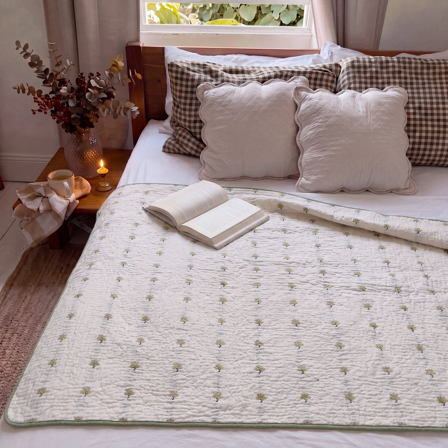 garden patch jacquard throw blanket maple green cozy wooden bedroom bedding