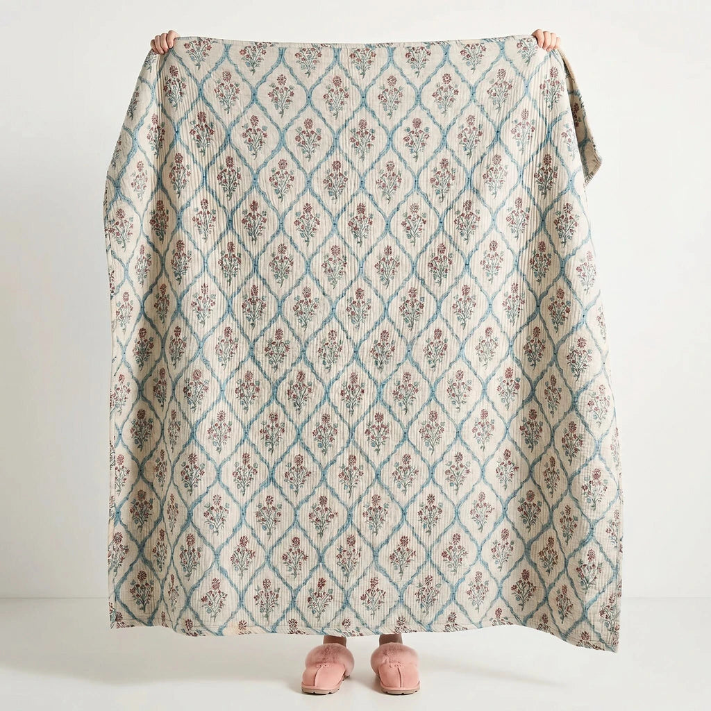 garden trellis embroidered cotton blanket bedding