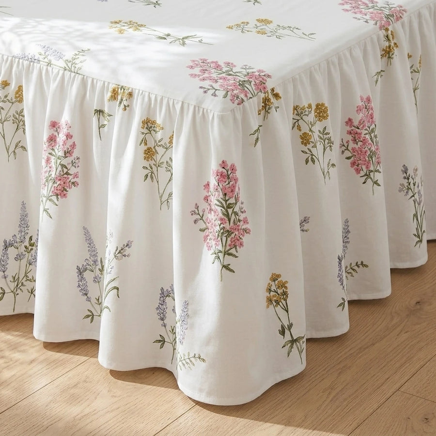 gathered floral linen bed skirt dust ruffle corner