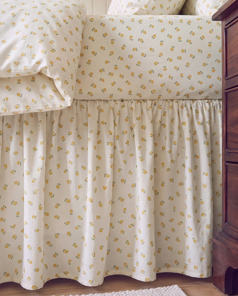 golden ditsy floral bed skirt ruffled design