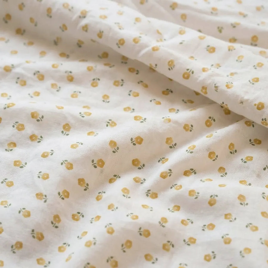 golden ditsy floral duvet cover set fluffy quilt close up