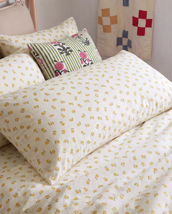 golden ditsy floral pillowcases soft yellow floral design