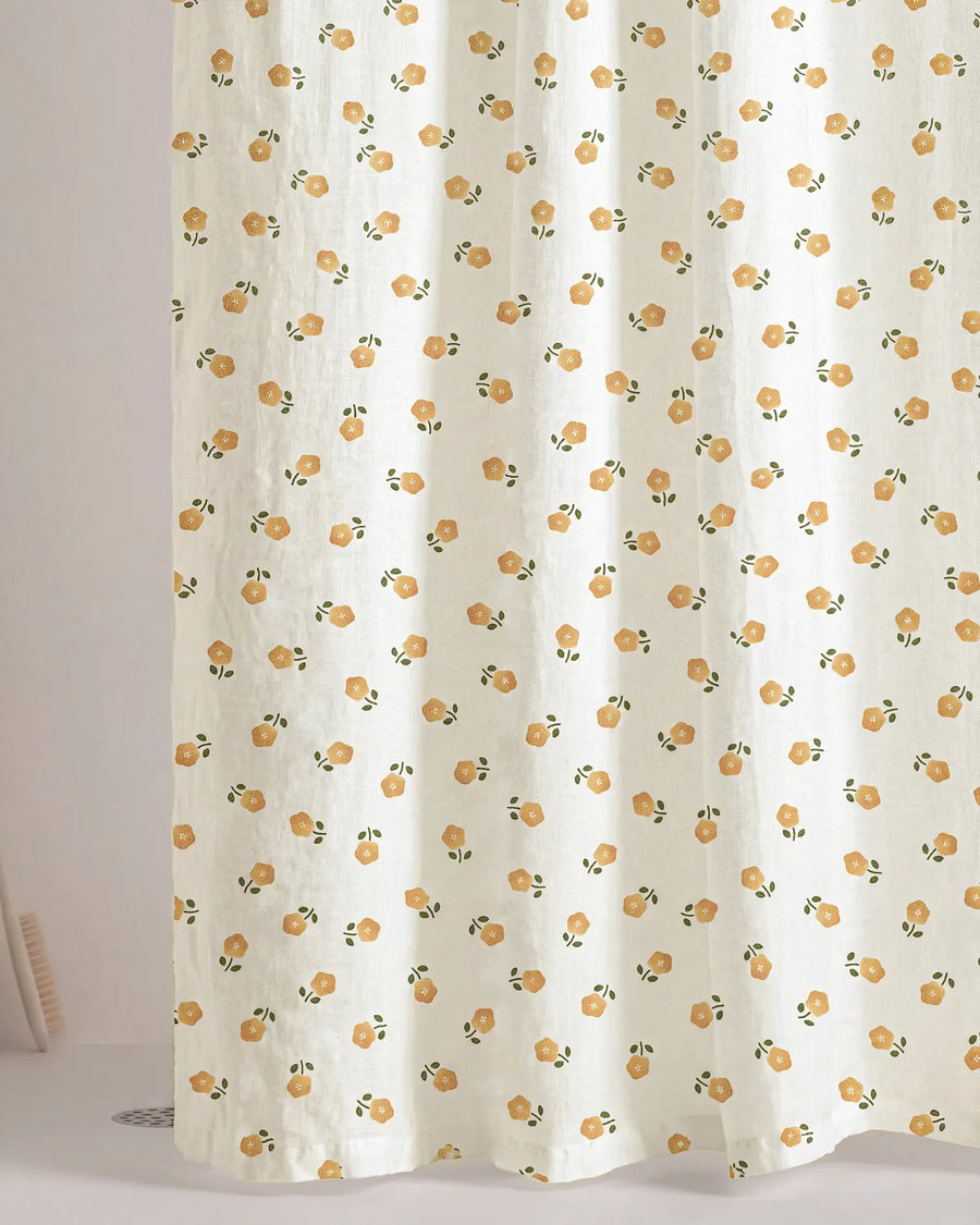 golden ditsy floral shower curtain full view