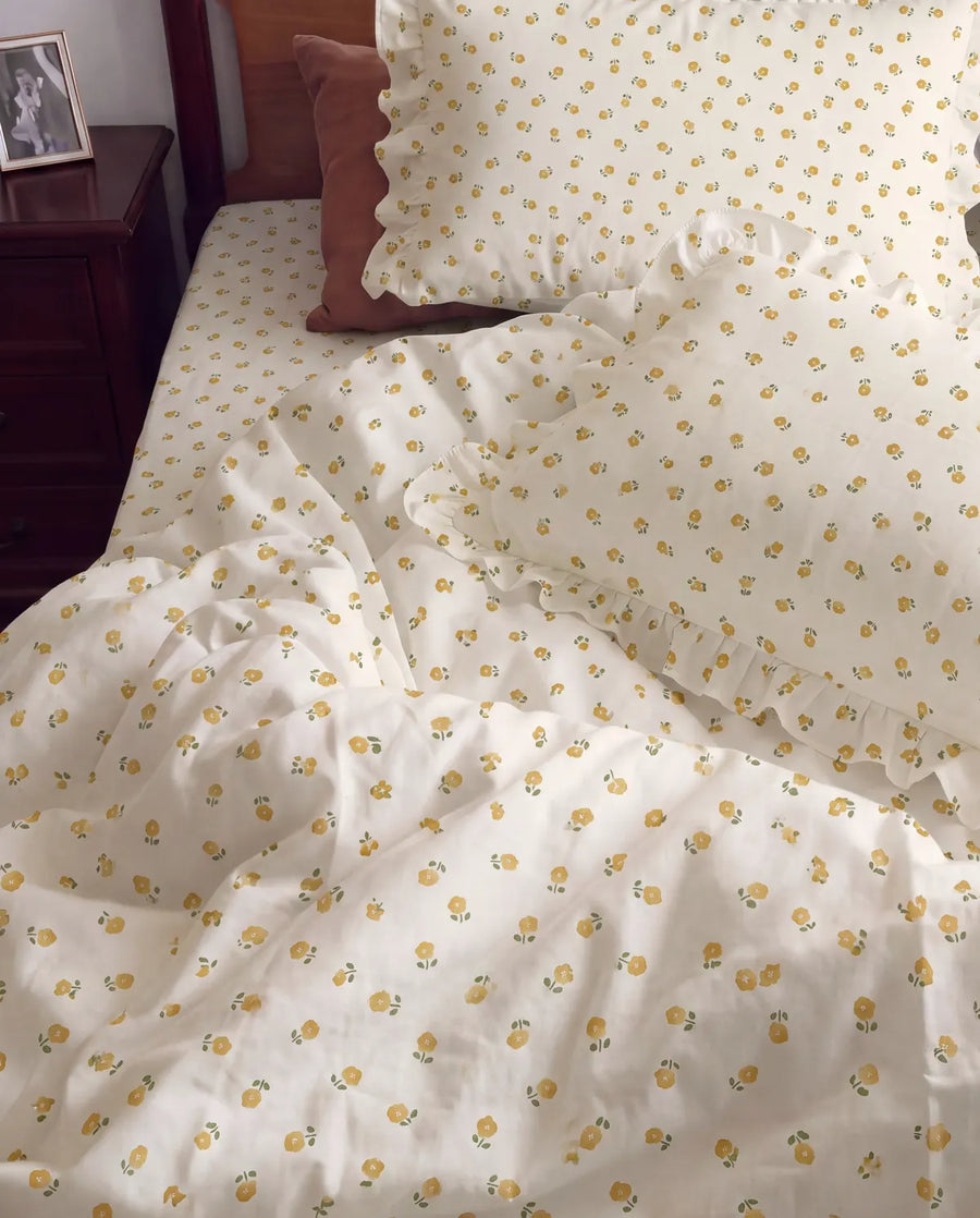golden meadow ruffle duvet cover set yellow floral detail