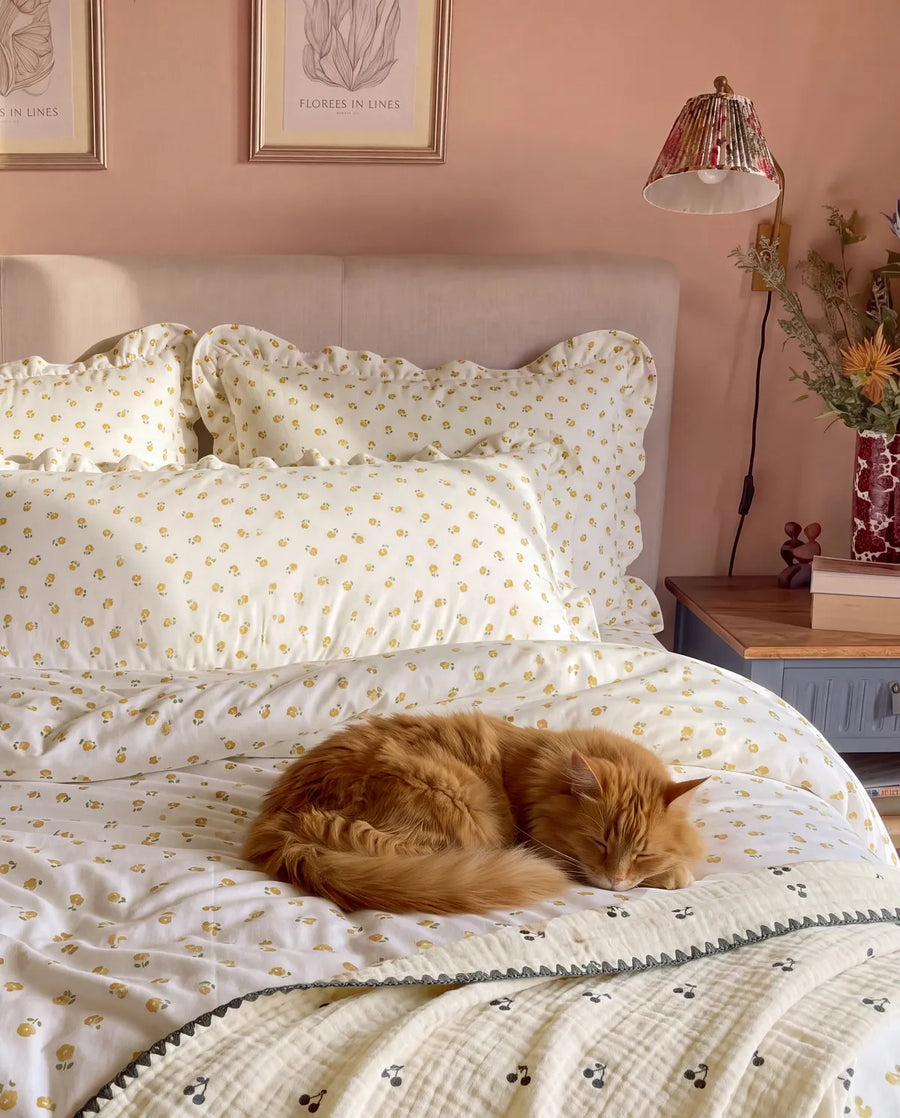 golden meadow ruffle pillowcases cozy bedroom