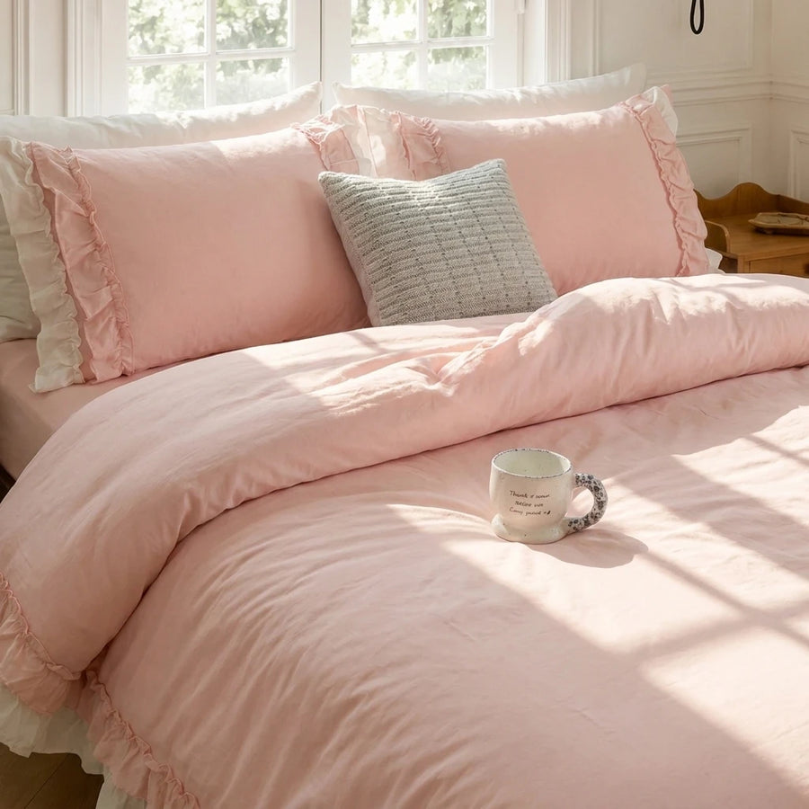 graceful ruffled duvet cover set blush pink shabby chic morning