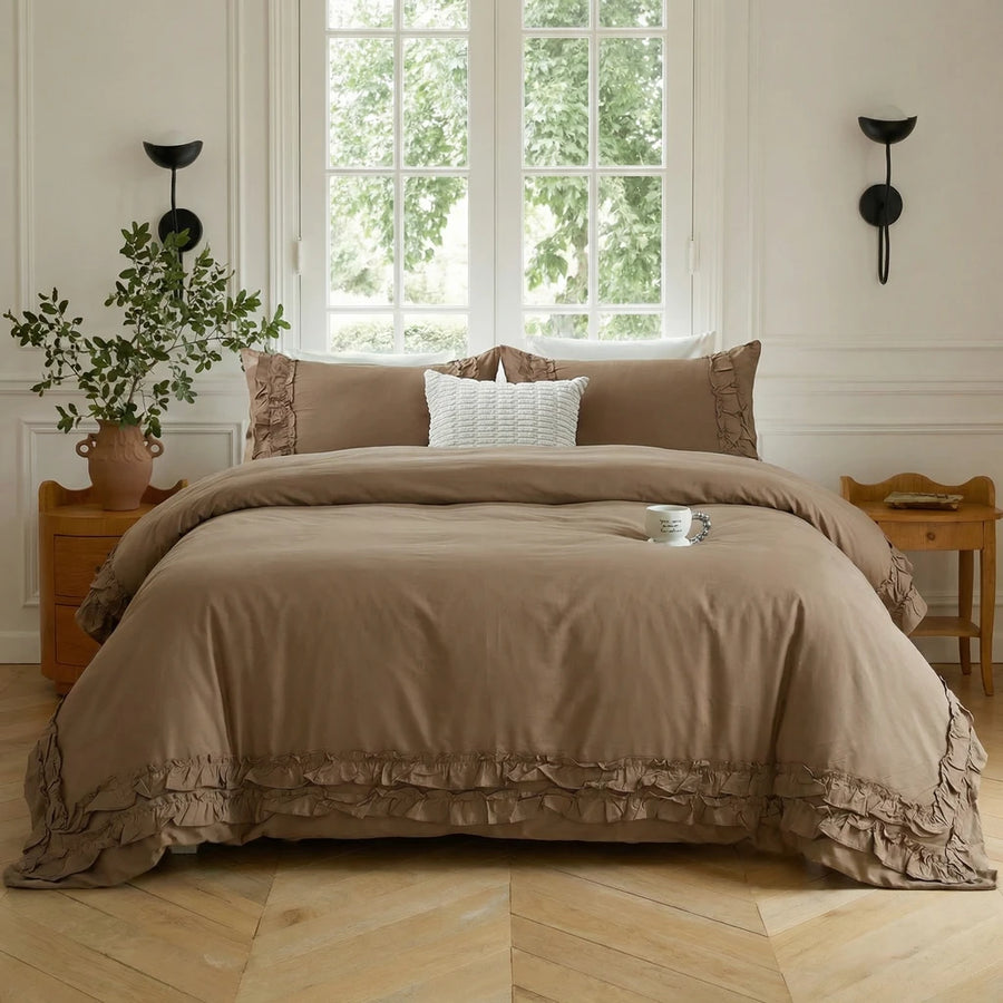 graceful ruffled duvet set front view