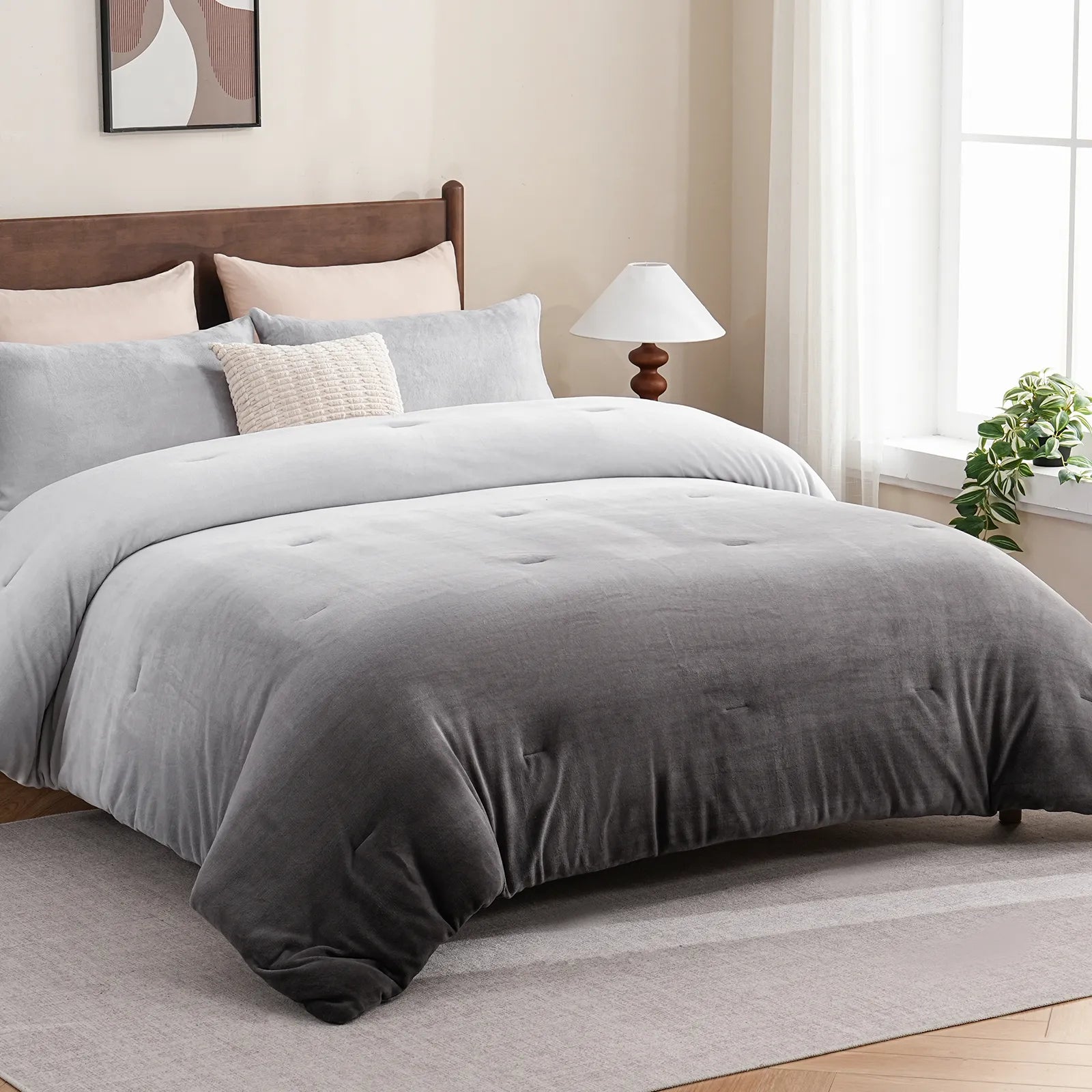 gradient grey milk velvet bedding set
