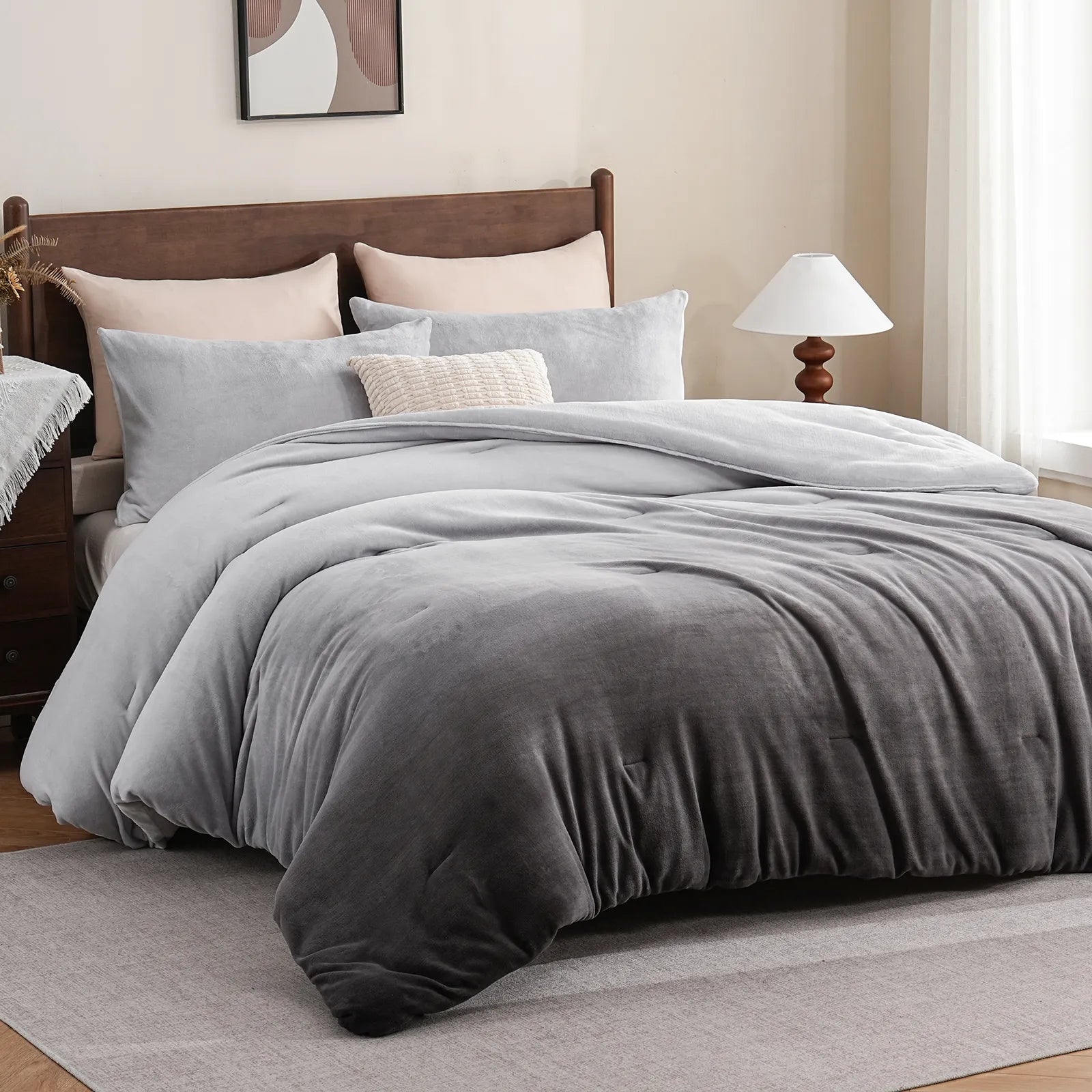gradient grey milk velvet bedding sets
