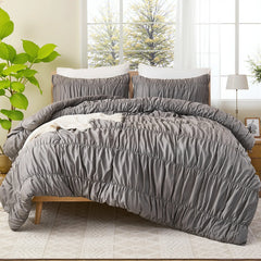 Gray crinkle cotton comforter overall view