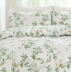 Close-up of the matching pillows from the green leaf comforter set